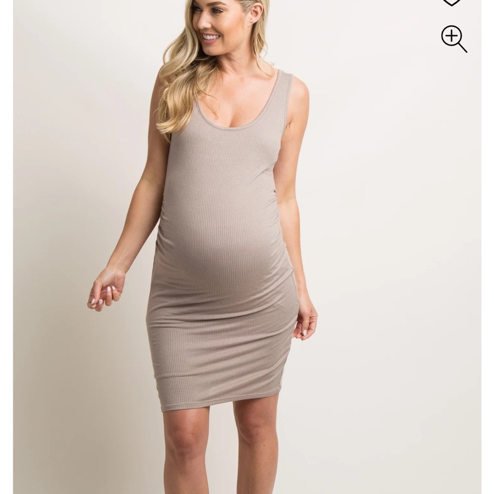 Pink Blush MaternityMocha Ribbed Ruched Sleeveless Maternity Dress size M